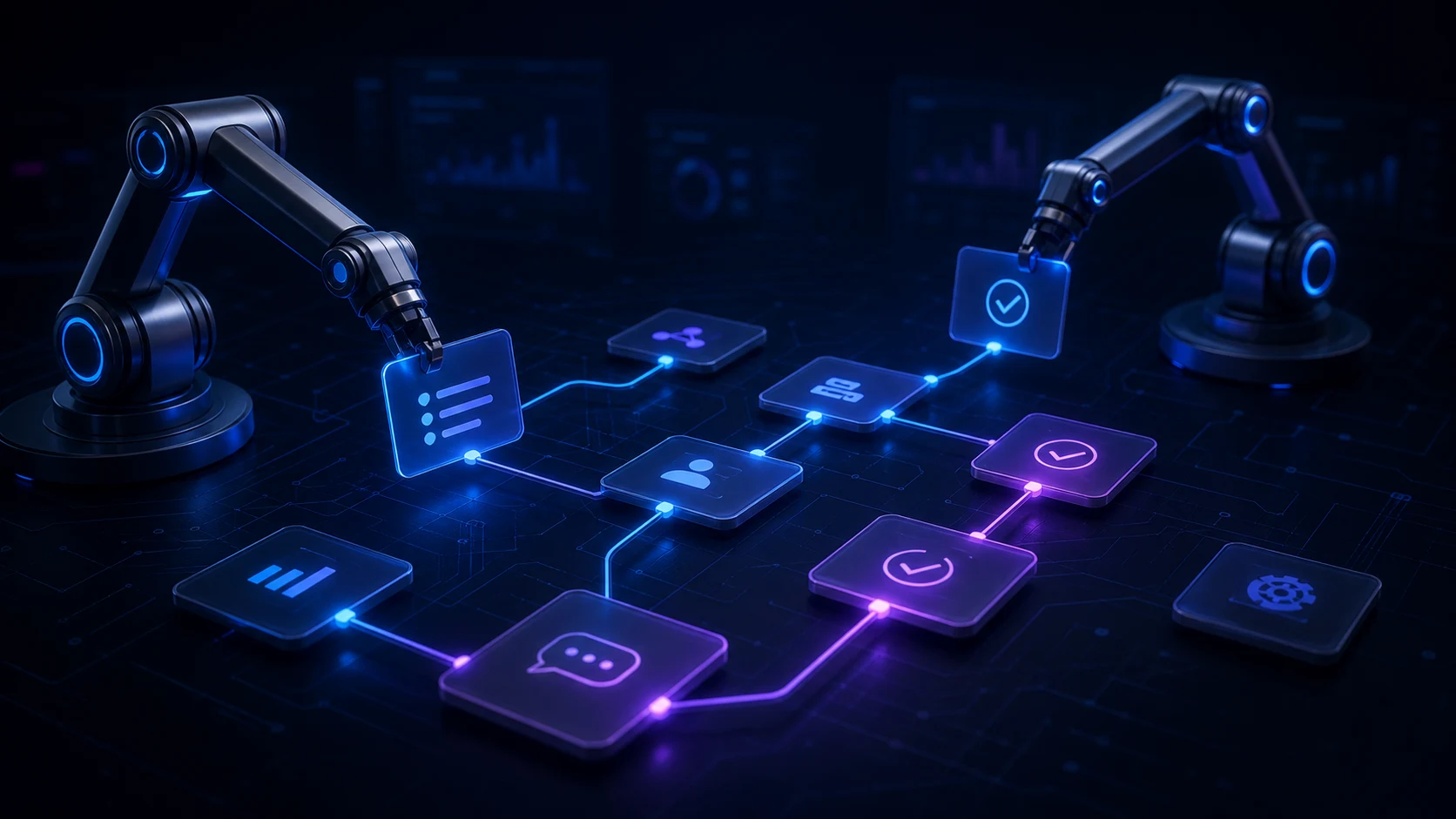 Bras robotiques organisant des processus automatisés
